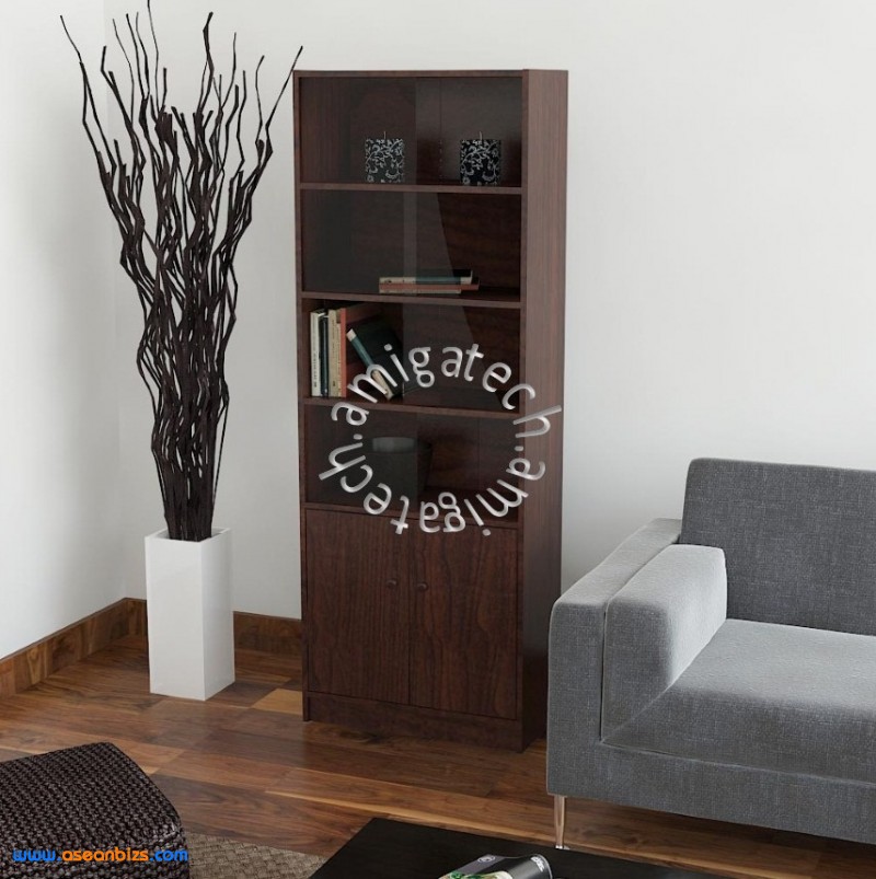 4 Tiers + 2 Doors Shelf US 3052G Walnut 4 Tiers + 2 Doors Shelf US 3052G Walnut