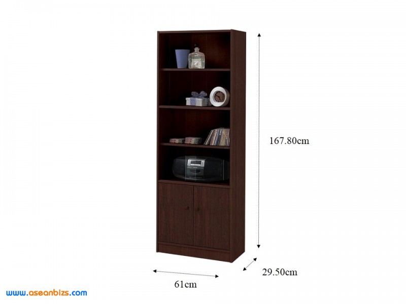 4 Tiers + 2 Doors Shelf US 3052G Walnut