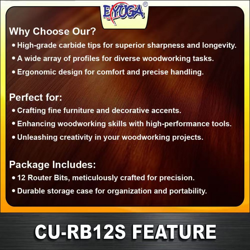 EYUGA ROUTER BITS SET 6.35mm ( 12PCS / SET )图4