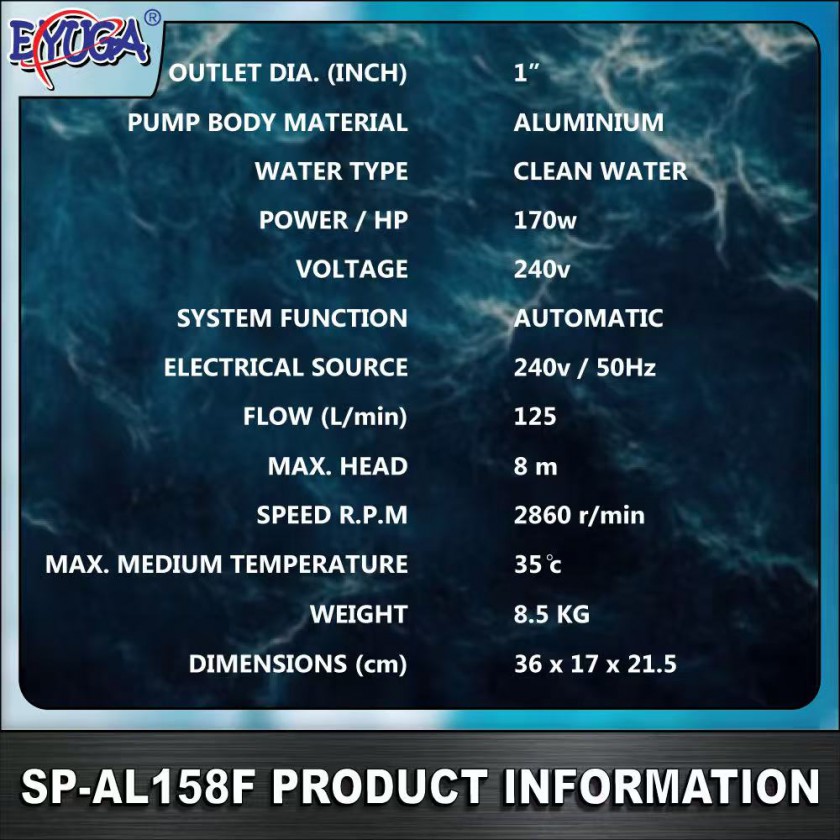 EYUGA SUBMERSIBLE PUMP 170w 1" (CLEAN WATER TYPE)图5